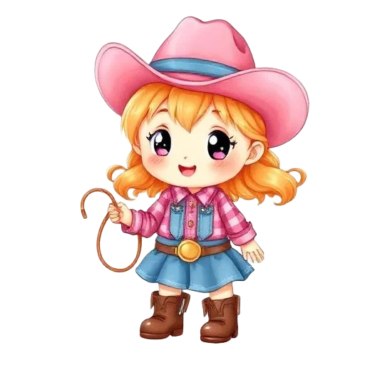 Cowboys & Cowgirls girl character for kids birthday party invitation