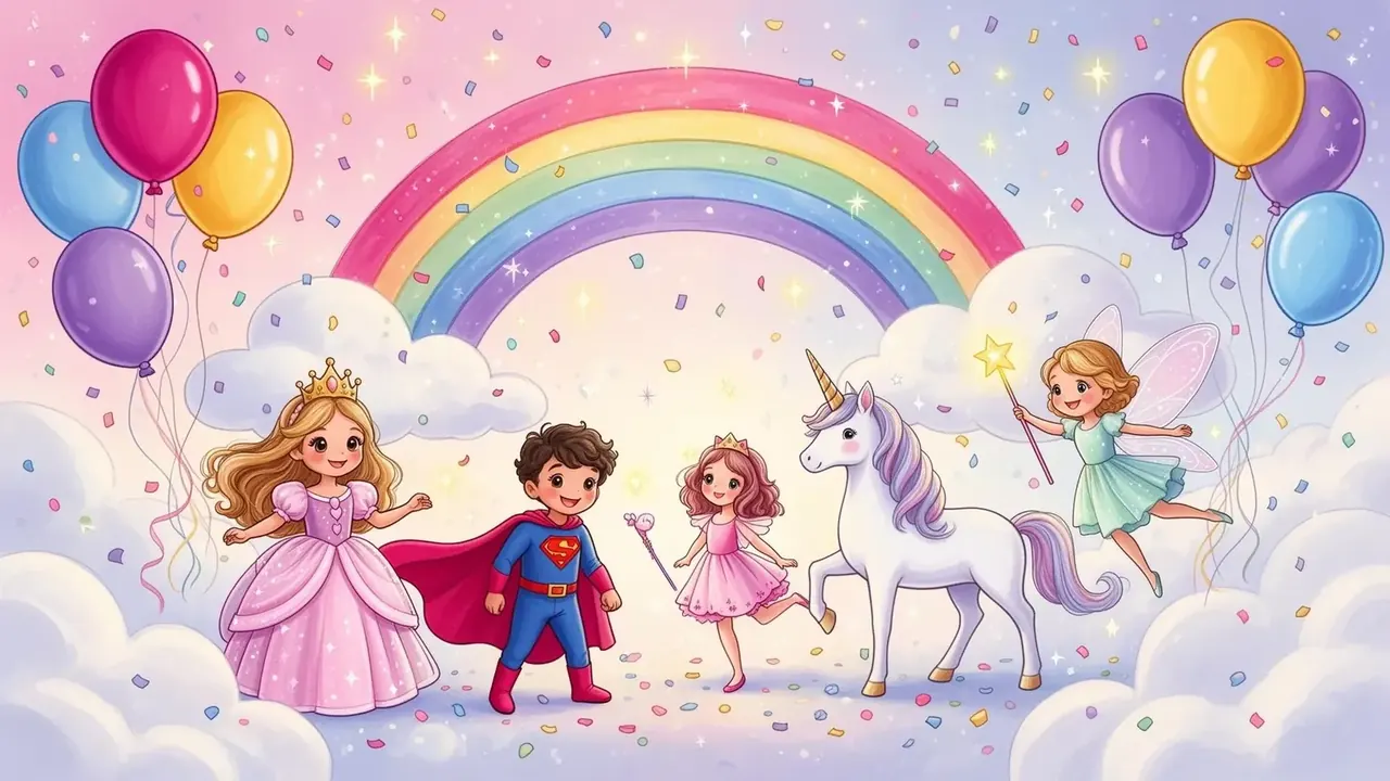 A magical Dreamscape kids party with a princess, superhero, unicorn and fairy