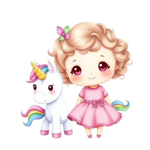 Unicorns girl character for kids birthday party invitation